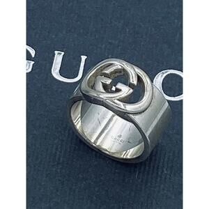 Gucci Authentic Steering Sliver Interlocking G Ring Size 7